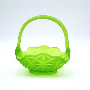Indiana Glass Monticello Lime Green Satin Basket Frosted Vintage 1970s